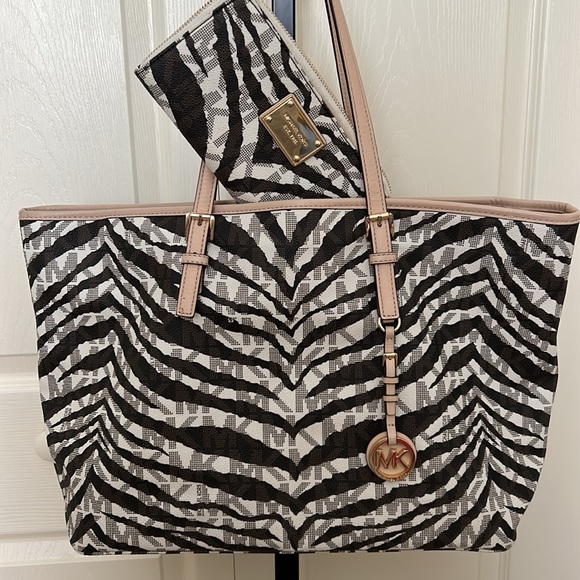 Michael Kors Handbags - Michael Kors Jet Set Zebra Tote and Wallet